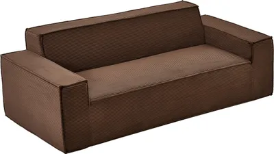 Zdjęcie produktu dla SucceBuy Nowoczesna sofa sztruksowa (211 cm) z obszernymi siedziskami, przytulna sofa z szerokimi podłokietnikami, miękki fotel wypoczynkowy do salonu, sypialni, domu lub biura, sofa podłogowa w kolorze brązowym
