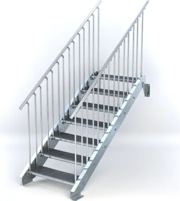 Produktbild von Stahltreppe 7 Stufen bis Höhe 140 cm, Laufbreite : 80 cm beidseitiges Geländer ST 2 (31 / 31 mm gezackt)
