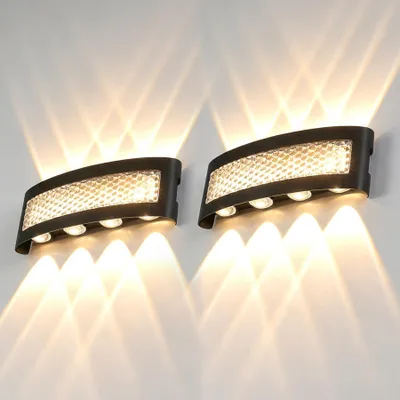 Wandlampen 2er-Set, 10 W, 3000 K, IP65, Aluminium, schwarz