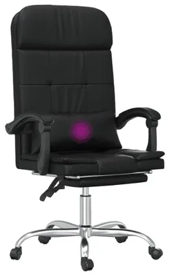 Zdjęcie produktu dla Ergonomiczne krzesło biurowe z funkcją regulacji nachylenia i masażu, obite czarną sztuczną skórą