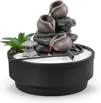 Productafbeelding van Binnenfontein Tuin - Zen Waterval Pot - Ontspannen Sfeer Creëren - Realistische Steenlook - 21 cm Hoog - Wit Zand