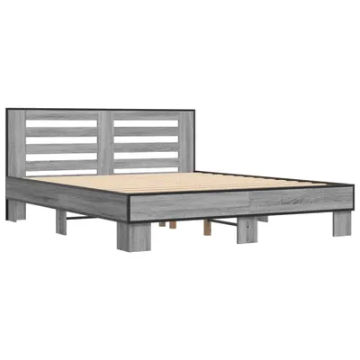 Produktbild von vidaXL Bettgestell Grau Sonoma 150x200 cm Holzwerkstoff und Metall