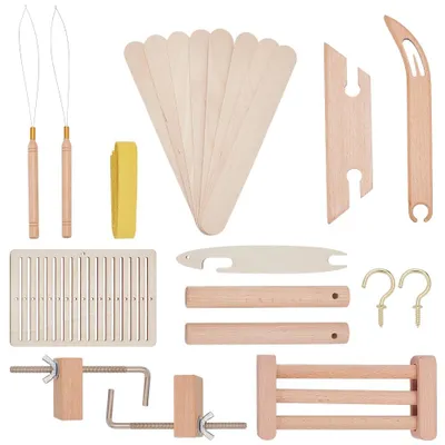 Image de Kit de tissage manuel comprenant un métier à tisser, une canne courbe et un navette pour tissage d'inkle