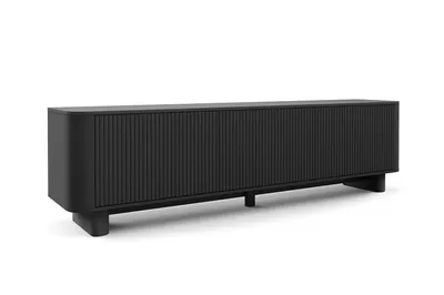 Produktbild von TV-Schrank Hängende RTV Kommode 200 cm Misterio mit Lamellen, abgerundeten Seiten und 3 Schränke - Schwarz
