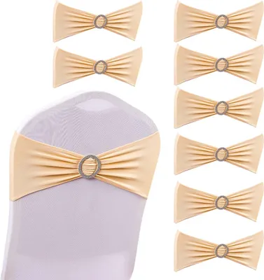 Produktbild von 10 STÜCKE Champagner Stretch Hochzeitsdekorationen Elastische Elasthan Stuhlbezug Schärpen Bögen Elastische Stuhlbänder Mit Schnalle Schieber Schärpen Bögen