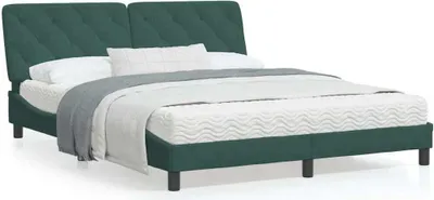 Image de vidaXL Lit avec matelas vert foncé 160x200 cm velours
