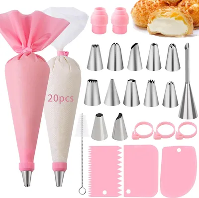 Produktbild von Spritzbeutel und Spitzen Sets 43 Stück, Nifogo Kuchen dekorieren Zubehör Kit zum Backen mit Gebäckbeutel und Zuckerguss Tipps, Kupplungen, Backen Zubehör für Frosting Cookie Cupcake (rosa)