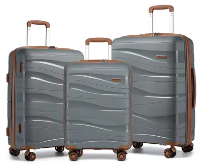 Image de Valise rigide - 3 pièces - Fermeture à combinaison TSA - 4 roulettes - Polypropylène - Tailles S/M/L - Gris