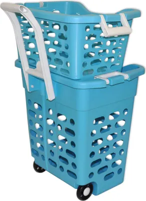 Produktbild von Wäschekorb | Fahrbar mit 2 Körbe und Griffen I 50 Liter + 20 Liter | Blau