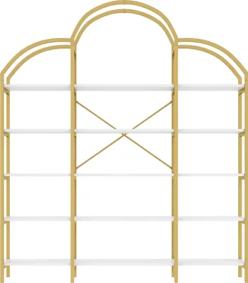 Produktbild von Merax Bücherregal 190 cm, Wolkenform Modernes Standregal, mit 5 Schichten Stauraum, für Wohnzimmer Büro, Metall, Gold + Weiß