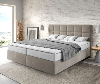Produktbild von DELIFE Boxspringbett Dream-Fine 180x200 cm Mikrofaser Beige mit Matratze und Topper