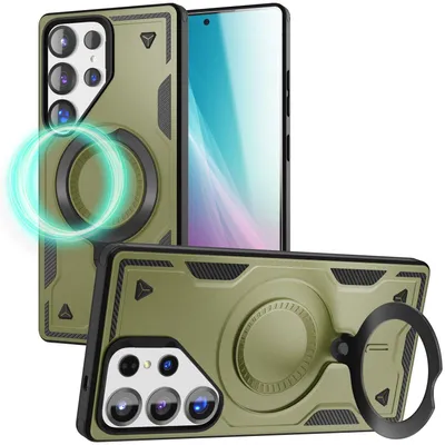 Produktbild von NALIA Magnetische Panzerhülle für Samsung Galaxy S25 Ultra – für MagSafe & 360° Ring – STORMGUARD (Outdoor Case) – Marke aus Berlin – Titan Grün