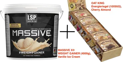 Produktbild von LSP MASSIVE X® WEIGHT GAINER (4000g) + OAT KING Energieriegel (10X95G), Pulver + Riegel