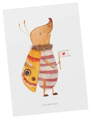 Produktbild von Mr. & Mrs. Panda Postkarte Nachtfalter Fähnchen - Weiß - Geschenk, Ansichtskarte, Motivkarte, Lustige Sprüche, Fotokarte, Süß, Postkarten, Grußkarte, Spruch Lustig, Käfer