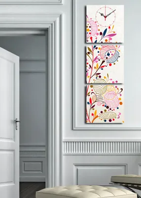 Produktbild von Opviq, 3P2828CS- CLA2681, Bunt, Wanduhren, 90 x 28 cm, 100% Wildleder -Leinwand