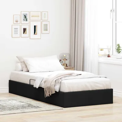 Image de Lit plateforme Ottoman avec rangement, noir, 90 x 190 cm, revêtement en tissu