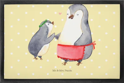 Produktbild von Mr. & Mrs. Panda Schmutzfangmatte Pinguin mit Kind 50 x 75 cm - Gelb Pastell - Geschenk, Lieblingsmensch, Schmutzfänger, Muttertag, Schmutzmatte, Türmatte, fußmatte
