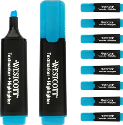 Produktbild von Textmarker Highlighter leuchtend Blau 10 Stück Tinte auf Wasserbasis Keilspitze Strichstärke 2-5 mm
