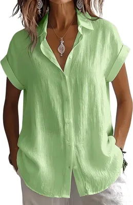 Productafbeelding van Currero Linnen Blouse Dames Groenachtig Geel L