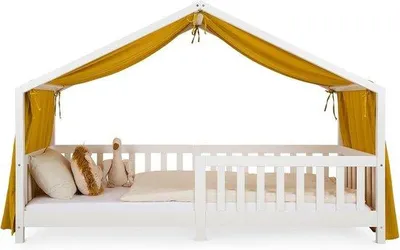 Productafbeelding van Landelijke Bedhemel van Katoen voor Kinderkamer Huisbeddecoratie Mosterdgeel