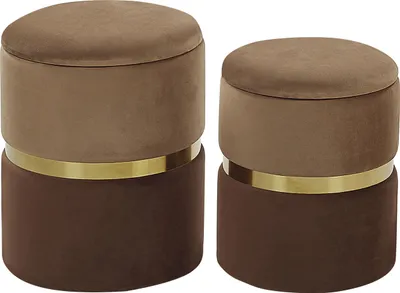 Produktbild von BELIANI Pouf 2er Set Braun aus Samtstoff mit Stauraum und mit goldener Note runde Form Wohnzimmer Schlafzimmer Flur Modern