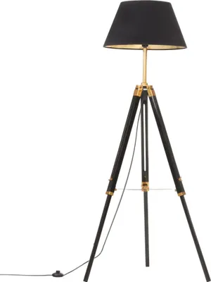 Produktbild von vidaXL Stativlampe Schwarz und Golden Teak Massivholz 141 cm