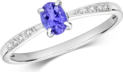 Produktbild von Funkelndes Feuer Edler 9 Karat (375) Weißgold Damen - Diamant Solitärring Brillant-Schliff H - PK mit Tansanit, 55 (17.5); TRS35647RSO