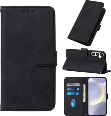 Produktbild von Galaxy S25+ Hülle, Schlank Prägung Leder Kartenfächer Schutzhülle mit Ständer für Samsung Galaxy S25+ Schwarz