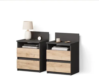 Image de Table de chevet Livinity Roya Anthracite/Chêne de force doré Lot de 2, Model 62493