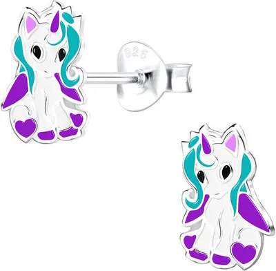 Produktbild von Kinder Ohrringe Silber 925: Einhorn Ohrstecker Lila