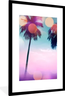 Produktbild von MuchoWow® Gerahmtes Poster Sommer - Palmen - Himmel - Rosa 60x90 cm - Poster mit Schwarzem Bilderrahmen Wandposter Rahmen Foto Bilder - Dekoration - Wandposter Wohnzimmer - Hochwertig