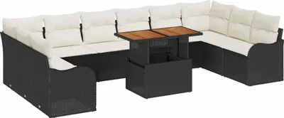 Image de vidaXL Ensemble de canapé de jardin avec coussins 11 pcs noir et crème