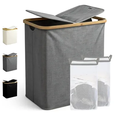 Produktbild von Ribelli Wäschekorb mit Deckel und Herausnehmbar Wäschesack, Wäschetonne Schmal für Waschküche, Bad, Schlafzimmer, 104L