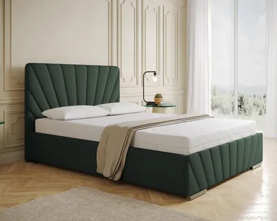 Produktbild von Polsterbett RAY - Komfortbett mit Stauraum, Doppelbett, Dunkelgrün, 140x200cm, Taschenfederkernmatratze, H3