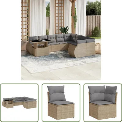 Produktbild von The Living Store 10-tlg. Garten-Sofagarnitur mit Kissen Beige Poly Rattan