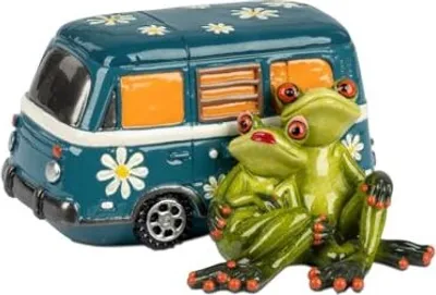 Produktbild von Froschpaar Camping mit Camper 15x8cm aus Kunststein gefertigt
