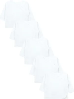 Produktbild von TupTam Baby Mädchen Langarm Wickelshirt Baumwolle 5er Set, Farbe: Uni Weiß, Größe: 56