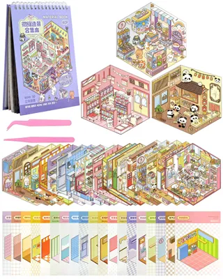 3D-Stickerbuch mit 20 Hausszenen, inkl. 2 Pinzetten