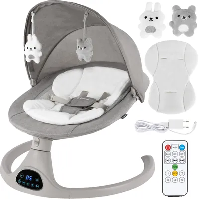 Immagine prodotto di COIL, dondolo elettrico per bambini, con telecomando, 5 velocità di oscillazione, Bluetooth, rilevamento del movimento, zanzariera, colore grigio