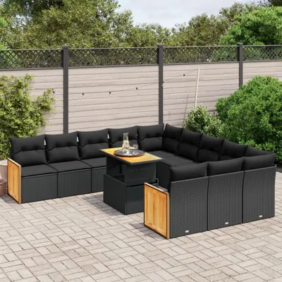 Produktbild von 11-tlg. Garten-Sofagarnitur - mit Kissen Schwarz Poly Rattan - Gartenmöbelset 3274142