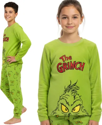 Obrázok produktu pre Grinch DVOJDELNÉ detské pyžamo TEPLÉ FLISOVÉ PYŽAMO s dlhými rukávmi NA ZIMU, VIANOCE 10-11 rokov 146 cm