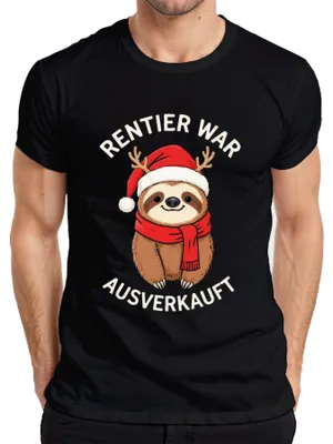 Produktbild von Rentier war t Faultier Weihnachten lustig Geschenk Herren T-Shirt, Schwarz, L