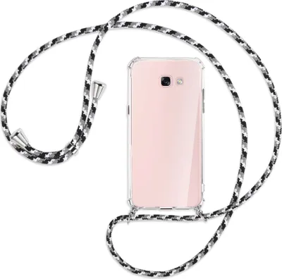 Produktbild von Handykette Backcover-Schutzhülle mit Band (Metall silberfarben) für Samsung Galaxy A7 2017 - schwarz/grau/weiß
