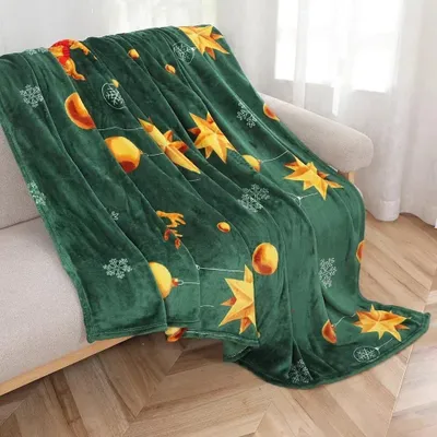 Produktbild von Kuscheldecke Weihnachtsdecke Stern und Kugel 160x200 cm Christmas Winterdecke flauschig warme Tagesdecke Wohnzimmer Deko Sofadecke Bettdecke