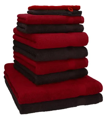 Produktbild von Betz 10-tlg. Handtuch-Set PREMIUM 2 Duschtücher 4 Handtücher 2 Gästetücher 2 Waschhandschuhe Farbe: dunkel rot & dunkel braun