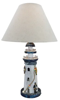 Produktbild von Leuchtturm Lampe 50cm Holz Schirm Textil 30/12 cm weiss-blau