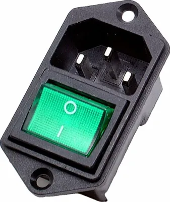 Obrázok produktu pre Zástrčka pre studené zariadenia C-14 10 A/250 V, s vymeniteľným spínačom 6 A/250 V, zelená