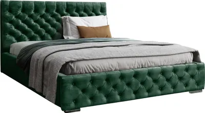 Obrázek produktu pro Sametová Čalouněná Postel Manželská Postel Komplet 140x200 160x200 180x200 cm Rám Postele s Lamelovým Roštem a Čelem - Hydrofobní Látka – Tmavě Zelená - 160 x 200 cm