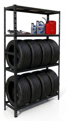 Image de Étagère à pneus Relaxdays pour 8 pneus, H x l x P 180 x 110 x 40 cm, 600 kg, acier, système d'assemblage par emboîtement, rangement de pneus pour atelier, noir