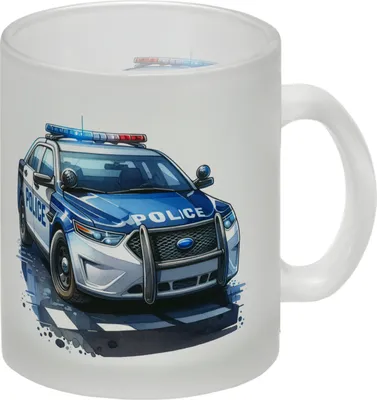 Produktbild von Polizeiauto mit Blaulicht Glas Tasse